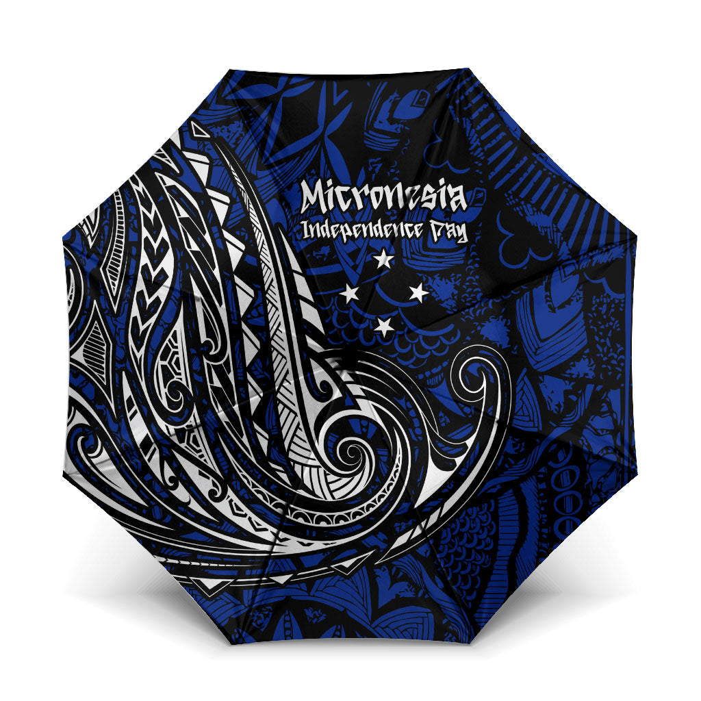 Micronesia Independence Day FSM Umbrella Tribal Tattoo Pattern Flag Seal Heritage TS04 One Size Folded 11.42 inch Opened Diameter 37.4 inch Blue Black - Polynesian Pride