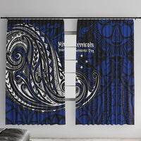 Micronesia Independence Day FSM Window Curtain Tribal Tattoo Pattern Flag Seal Heritage TS04 With Hooks Blue Black - Polynesian Pride