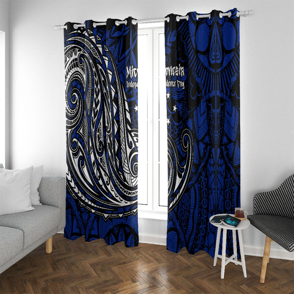 Micronesia Independence Day FSM Window Curtain Tribal Tattoo Pattern Flag Seal Heritage TS04 With Grommets Blue Black - Polynesian Pride