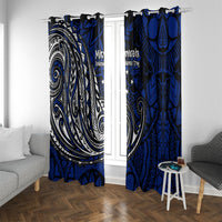Micronesia Independence Day FSM Window Curtain Tribal Tattoo Pattern Flag Seal Heritage TS04 With Grommets Blue Black - Polynesian Pride