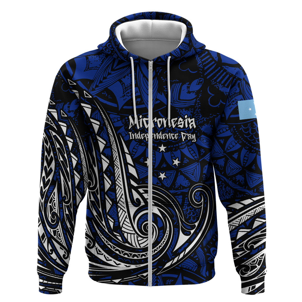 Micronesia Independence Day FSM Zip Hoodie Tribal Tattoo Pattern Flag Seal Heritage
