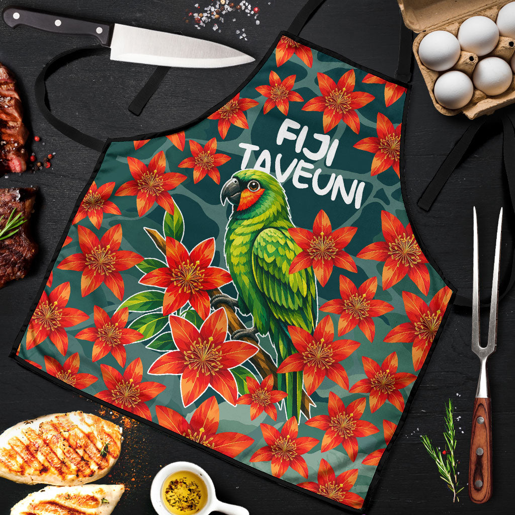 Fiji Taveuni Parrot Apron Tropical Waterfall Landscape With Floral Tribal Pattern