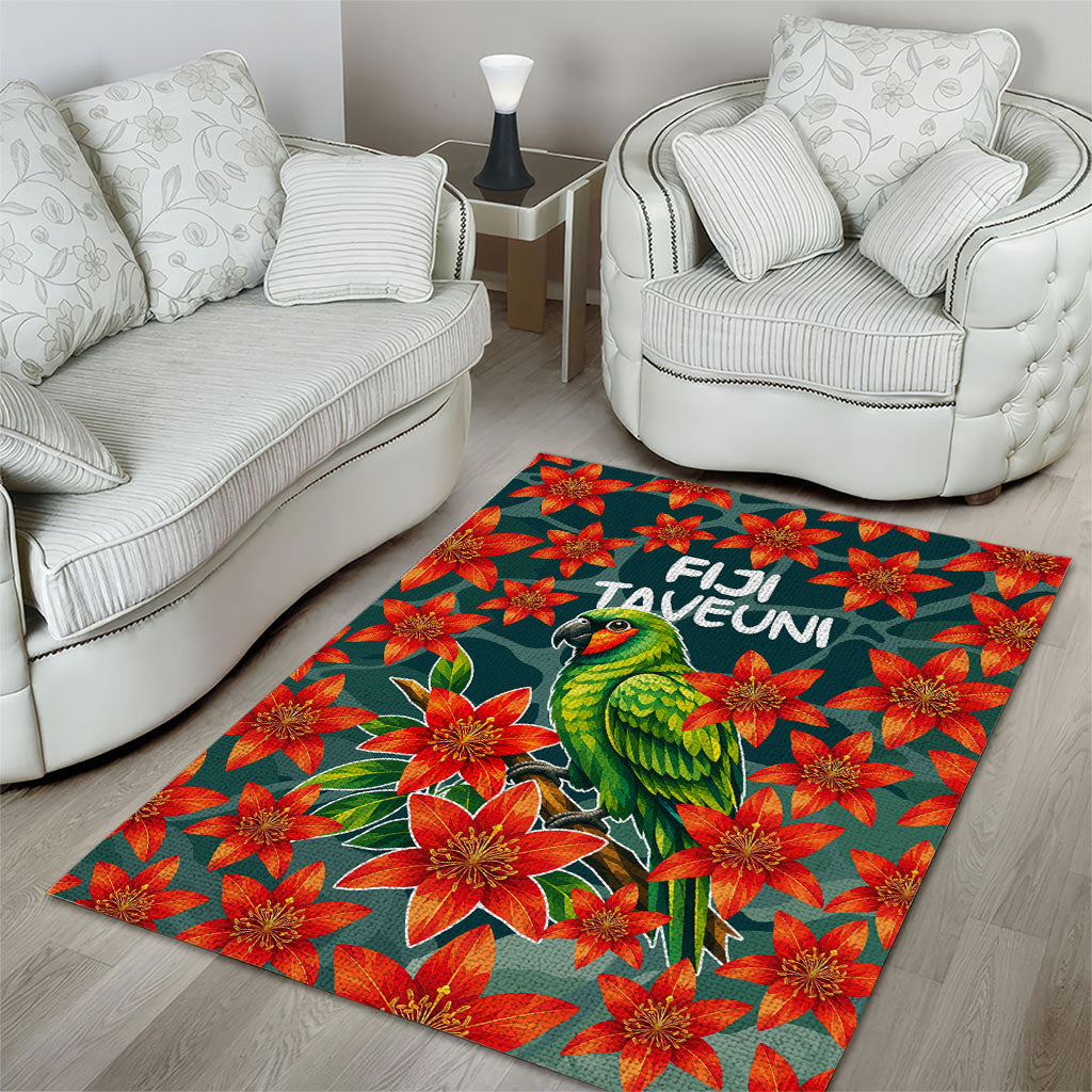 Fiji Taveuni Parrot Area Rug Tropical Waterfall Landscape With Floral Tribal Pattern