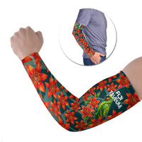 Fiji Taveuni Parrot Arm Sleeves Tropical Waterfall Landscape With Floral Tribal Pattern
