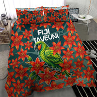 Fiji Taveuni Parrot Bedding Set Tropical Waterfall Landscape With Floral Tribal Pattern