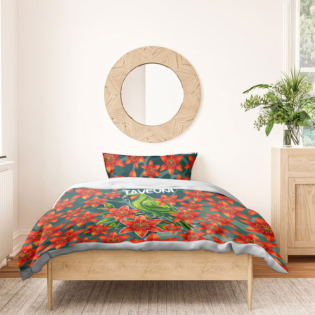 Fiji Taveuni Parrot Bedding Set Tropical Waterfall Landscape With Floral Tribal Pattern