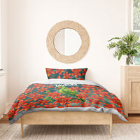 Fiji Taveuni Parrot Bedding Set Tropical Waterfall Landscape With Floral Tribal Pattern
