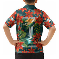 Fiji Taveuni Parrot Kid Hawaiian Shirt Tropical Waterfall Landscape With Floral Tribal Pattern