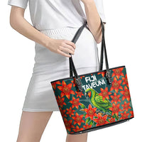 Fiji Taveuni Parrot Leather Tote Bag Tropical Waterfall Landscape With Floral Tribal Pattern