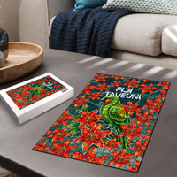 Fiji Taveuni Parrot Puzzle Tropical Waterfall Landscape With Floral Tribal Pattern