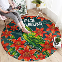 Fiji Taveuni Parrot Round Carpet Tropical Waterfall Landscape With Floral Tribal Pattern