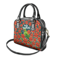 Fiji Taveuni Parrot Shoulder Handbag Tropical Waterfall Landscape With Floral Tribal Pattern