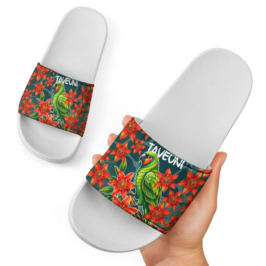 Fiji Taveuni Parrot Slide Sandals Tropical Waterfall Landscape With Floral Tribal Pattern