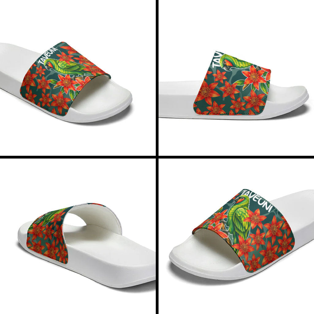 Fiji Taveuni Parrot Slide Sandals Tropical Waterfall Landscape With Floral Tribal Pattern