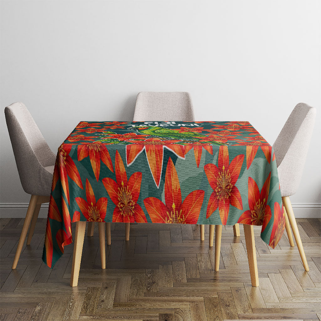 Fiji Taveuni Parrot Tablecloth Tropical Waterfall Landscape With Floral Tribal Pattern