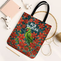 Fiji Taveuni Parrot Tote Bag Tropical Waterfall Landscape With Floral Tribal Pattern
