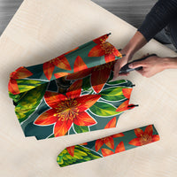 Fiji Taveuni Parrot Umbrella Tropical Waterfall Landscape With Floral Tribal Pattern
