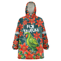 Fiji Taveuni Parrot Wearable Blanket Hoodie Tropical Waterfall Landscape With Floral Tribal Pattern