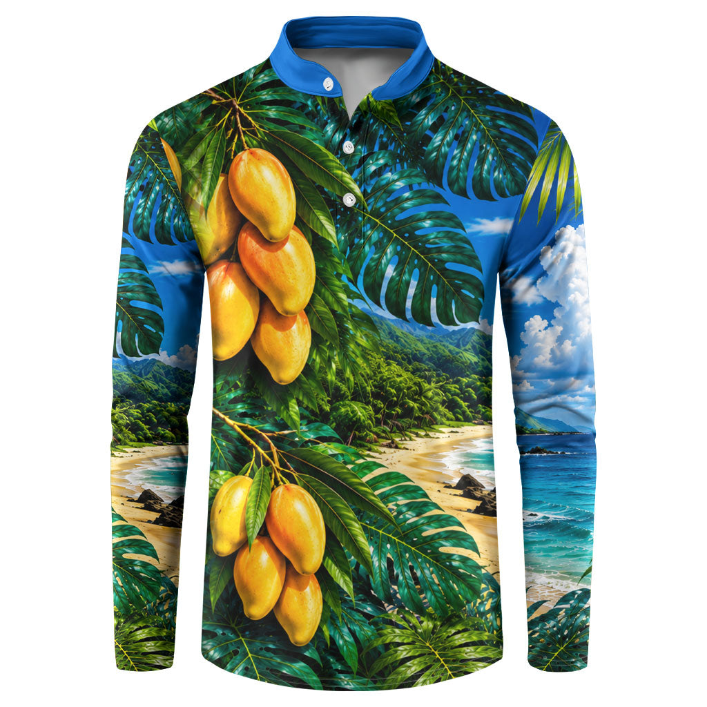 Hawaiian Mango Tropical Beach Button Sweatshirt Scenic Island Nature Exotic Fruit Graphic TS04 Blue Green - Polynesian Pride