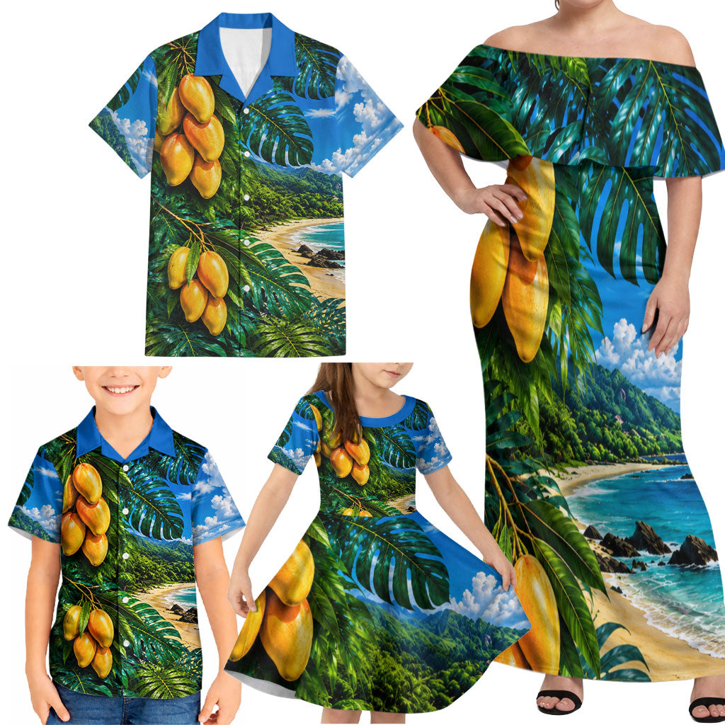 Hawaiian Mango Tropical Beach Family Matching Off Shoulder Maxi Dress and Hawaiian Shirt Scenic Island Nature Exotic Fruit Graphic TS04 - Polynesian Pride