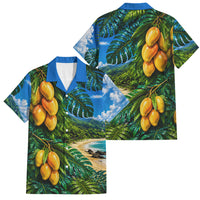 Hawaiian Mango Tropical Beach Family Matching Off Shoulder Short Dress and Hawaiian Shirt Scenic Island Nature Exotic Fruit Graphic TS04 Dad's Shirt - Short Sleeve Blue Green - Polynesian Pride