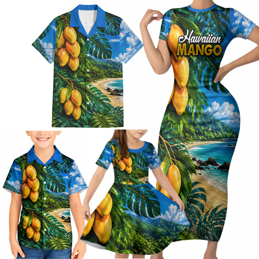Hawaiian Mango Tropical Beach Family Matching Short Sleeve Bodycon Dress and Hawaiian Shirt Scenic Island Nature Exotic Fruit Graphic TS04 - Polynesian Pride