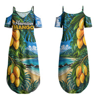 Hawaiian Mango Tropical Beach Family Matching Summer Maxi Dress and Hawaiian Shirt Scenic Island Nature Exotic Fruit Graphic TS04 Mom's Dress Blue Green - Polynesian Pride