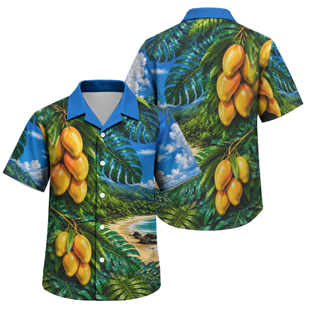 Hawaiian Mango Tropical Beach Family Matching Tank Maxi Dress and Hawaiian Shirt Scenic Island Nature Exotic Fruit Graphic TS04 Son's Shirt Blue Green - Polynesian Pride
