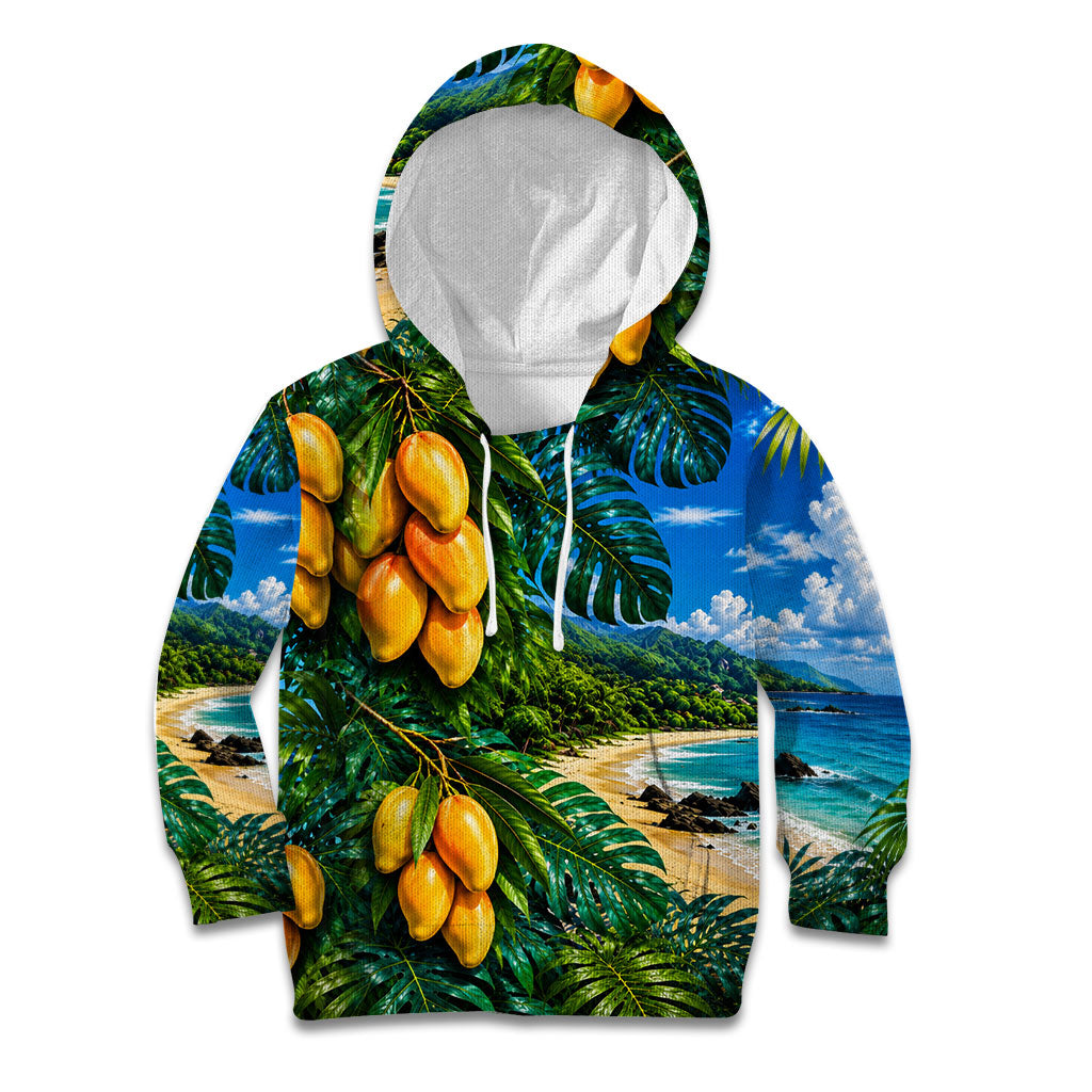 Hawaiian Mango Tropical Beach Kid Hoodie Scenic Island Nature Exotic Fruit Graphic TS04 Hoodie Blue Green - Polynesian Pride