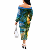 Hawaiian Mango Tropical Beach Off The Shoulder Long Sleeve Dress Scenic Island Nature Exotic Fruit Graphic TS04 - Polynesian Pride