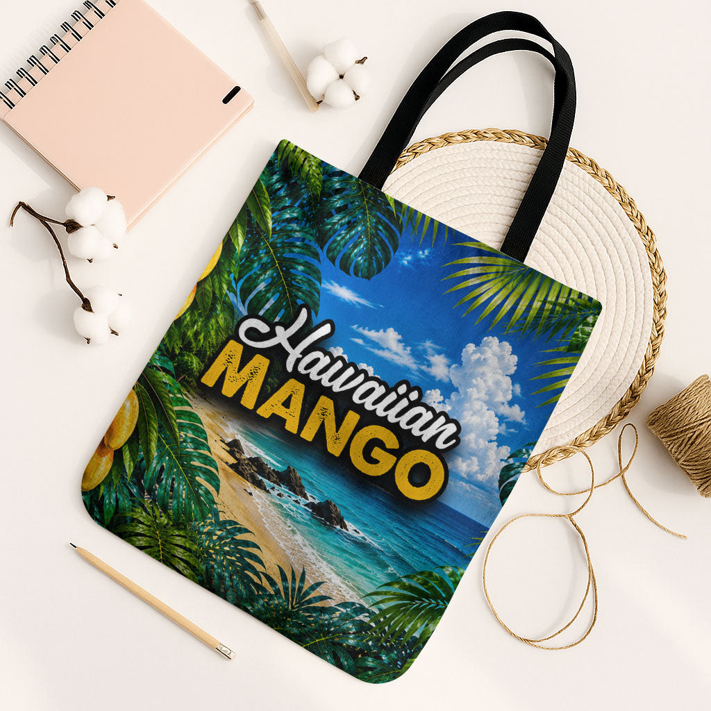 Hawaiian Mango Tropical Beach Tote Bag Scenic Island Nature Exotic Fruit Graphic TS04 Black Strap One Size Blue Green - Polynesian Pride