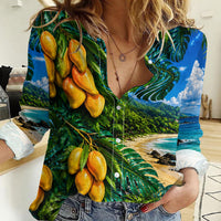 Hawaiian Mango Tropical Beach Women Casual Shirt Scenic Island Nature Exotic Fruit Graphic TS04 Female Blue Green - Polynesian Pride