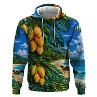 Hawaiian Mango Tropical Beach Zip Hoodie Scenic Island Nature Exotic Fruit Graphic TS04 Pullover Hoodie Blue Green - Polynesian Pride