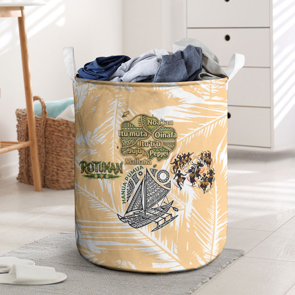 Rotuman Culture Island Pride Laundry Basket Traditional Polynesian Tribal Pattern With Island Map TS04 Yellow Beige - Polynesian Pride