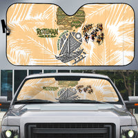 Rotuman Culture Island Pride Auto Sun Shade Traditional Polynesian Tribal Pattern With Island Map TS04 Yellow Beige - Polynesian Pride