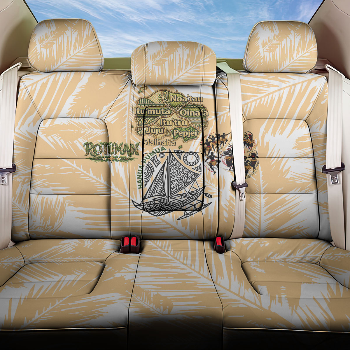 Rotuman Culture Island Pride Back Car Seat Cover Traditional Polynesian Tribal Pattern With Island Map TS04 One Size Yellow Beige - Polynesian Pride