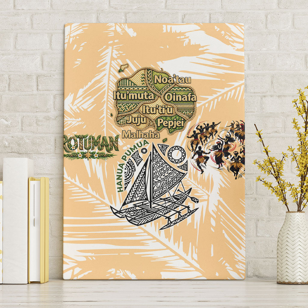 Rotuman Culture Island Pride Canvas Wall Art Traditional Polynesian Tribal Pattern With Island Map TS04 Without Frame Yellow Beige - Polynesian Pride