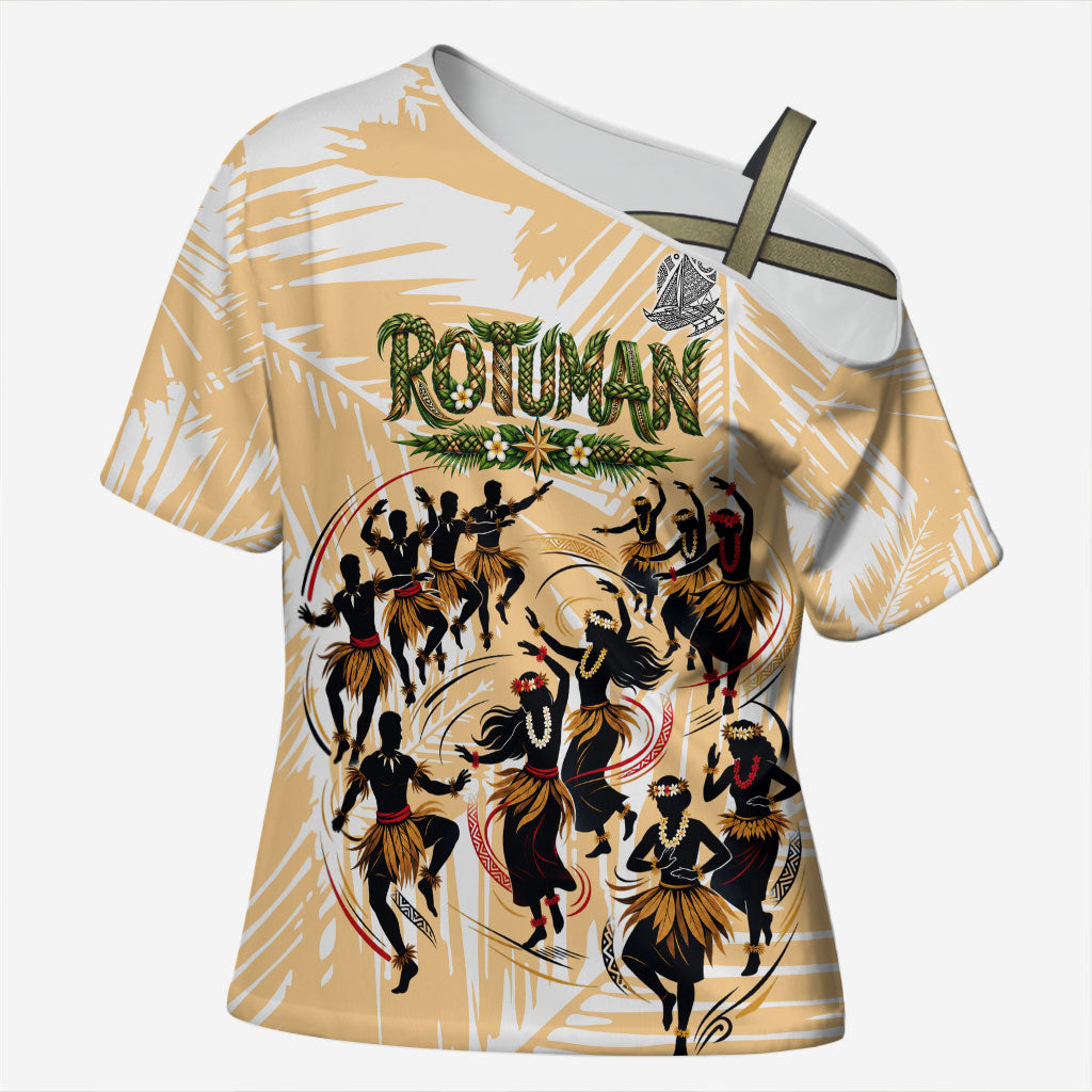 Rotuman Culture Island Pride Cross Shoulder Shirt Traditional Polynesian Tribal Pattern With Island Map TS04 Female Yellow Beige - Polynesian Pride