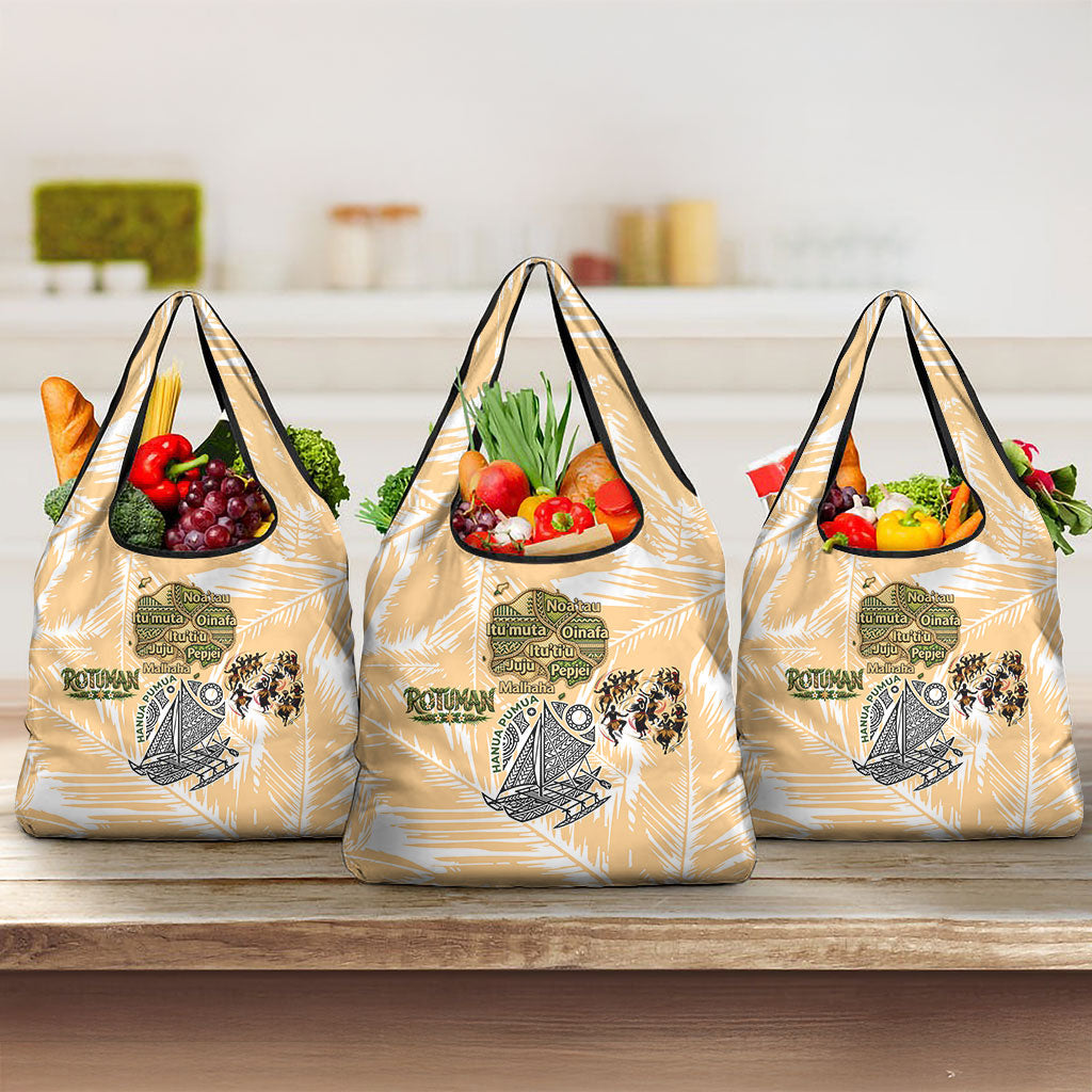 Rotuman Culture Island Pride Grocery Bag Traditional Polynesian Tribal Pattern With Island Map TS04 3-pack One Size Yellow Beige - Polynesian Pride