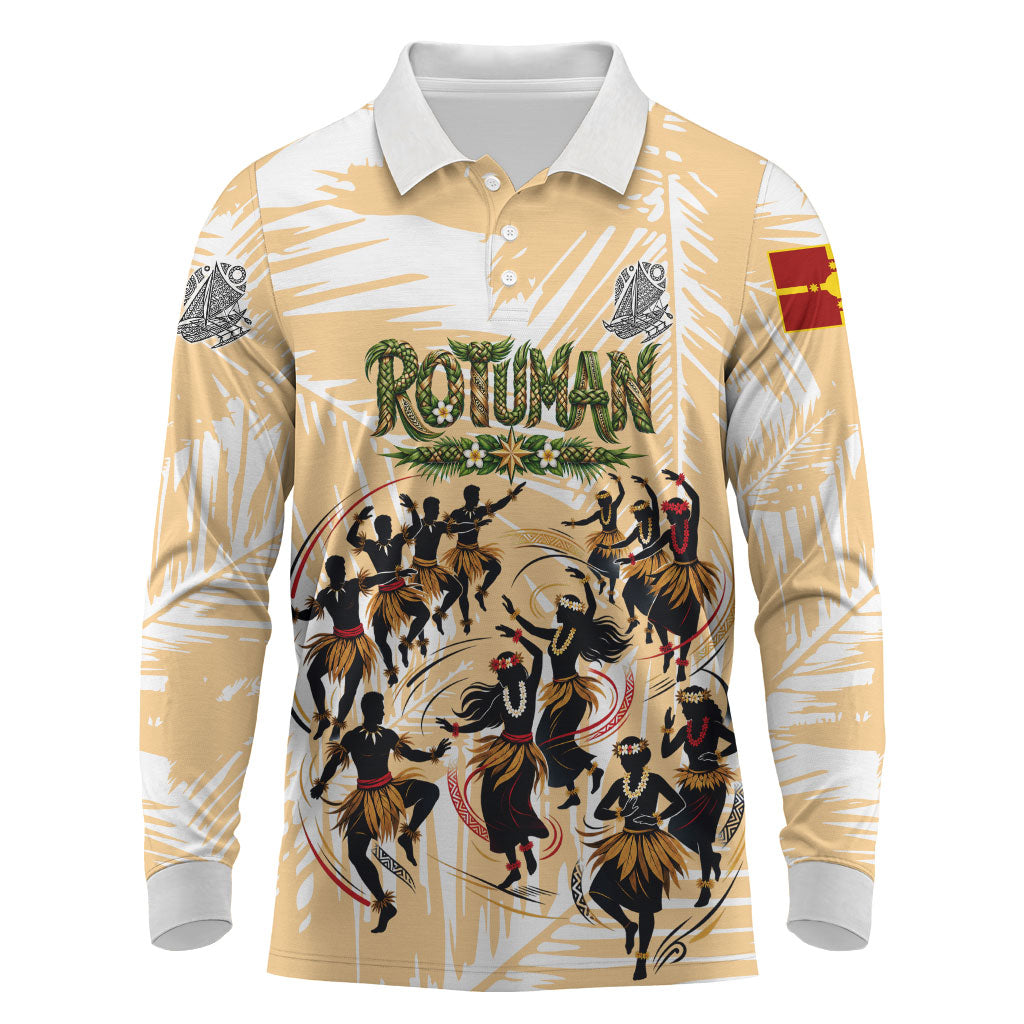 Rotuman Culture Island Pride Long Sleeve Polo Shirt Traditional Polynesian Tribal Pattern With Island Map TS04 Yellow Beige - Polynesian Pride
