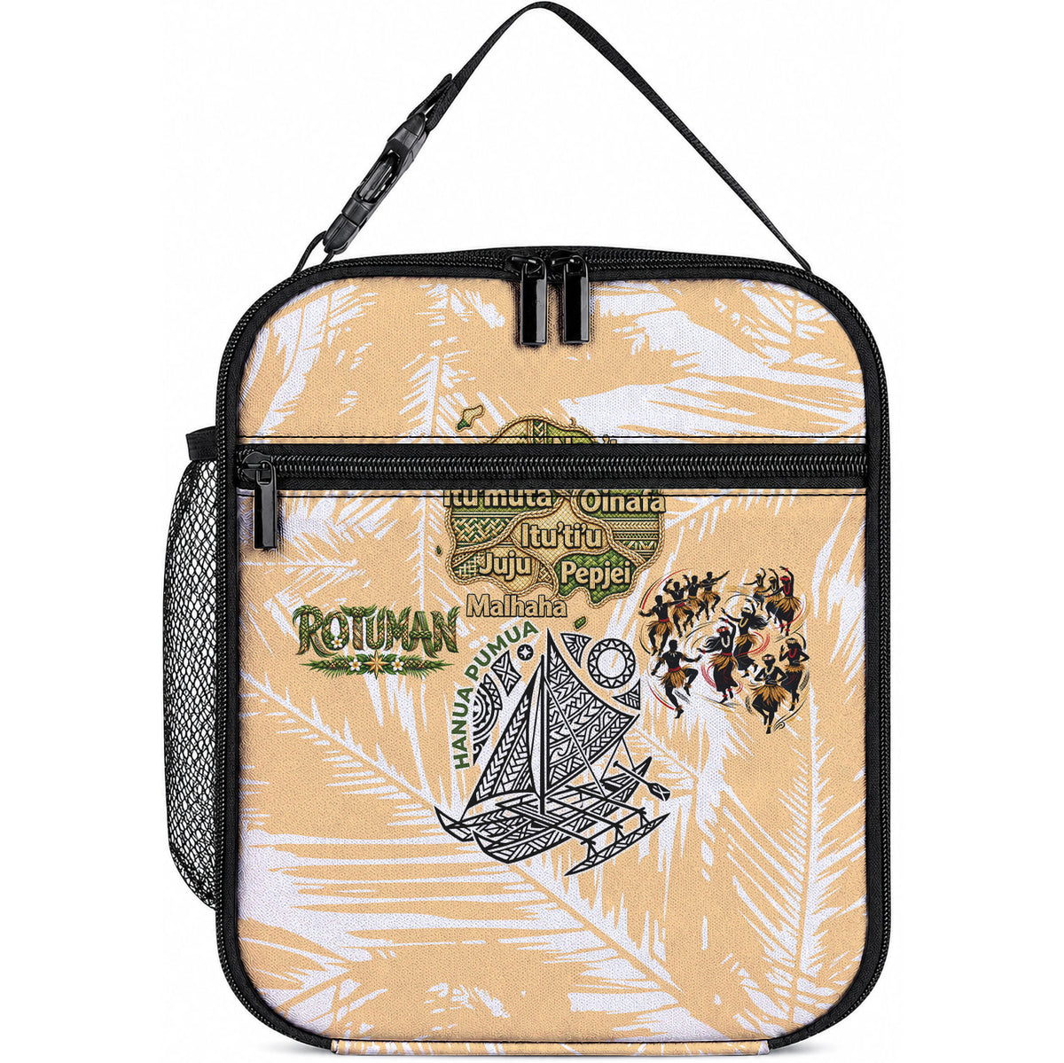 Rotuman Culture Island Pride Lunch Bag Traditional Polynesian Tribal Pattern With Island Map TS04 10.2 × 8.3 × 4.3 inch Yellow Beige - Polynesian Pride