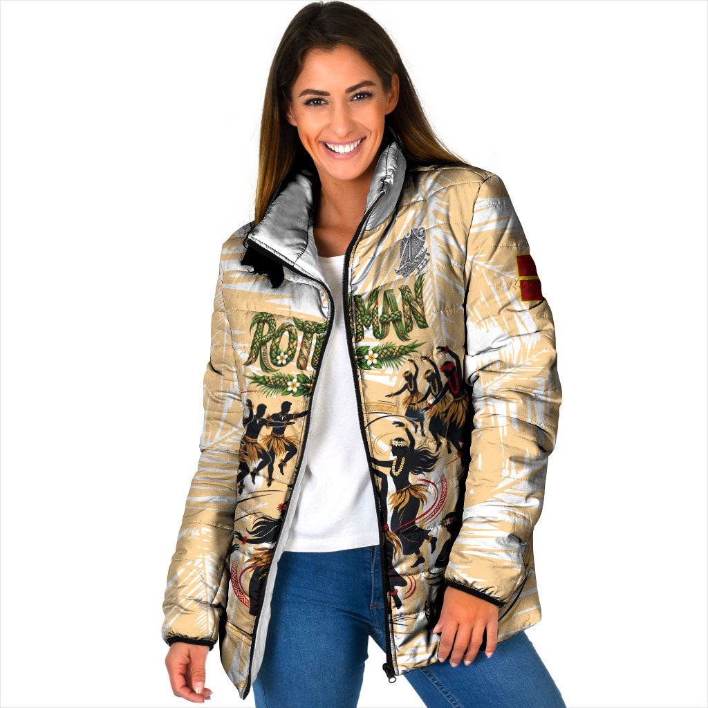 Rotuman Culture Island Pride Padded Jacket Traditional Polynesian Tribal Pattern With Island Map TS04 Women Yellow Beige - Polynesian Pride