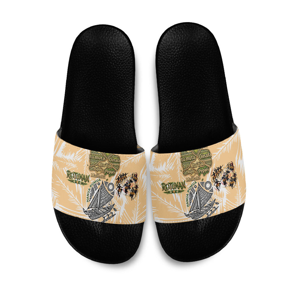 Rotuman Culture Island Pride Slide Sandals Traditional Polynesian Tribal Pattern With Island Map TS04 Yellow Beige - Polynesian Pride