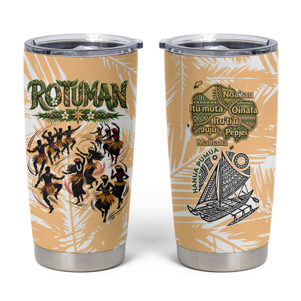 Rotuman Culture Island Pride Tumbler Cup Traditional Polynesian Tribal Pattern With Island Map TS04 Yellow Beige - Polynesian Pride
