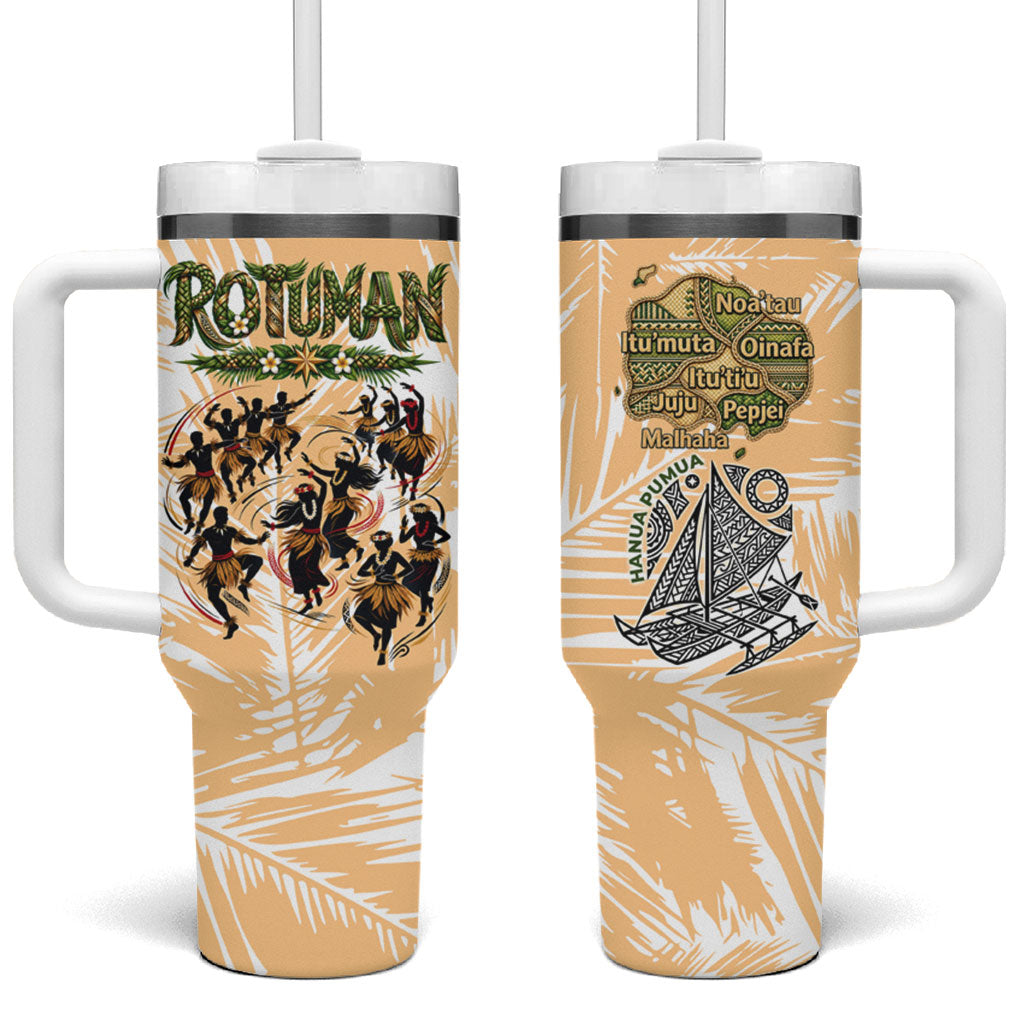 Rotuman Culture Island Pride Tumbler With Handle Traditional Polynesian Tribal Pattern With Island Map TS04 One Size: 40 oz Yellow Beige - Polynesian Pride