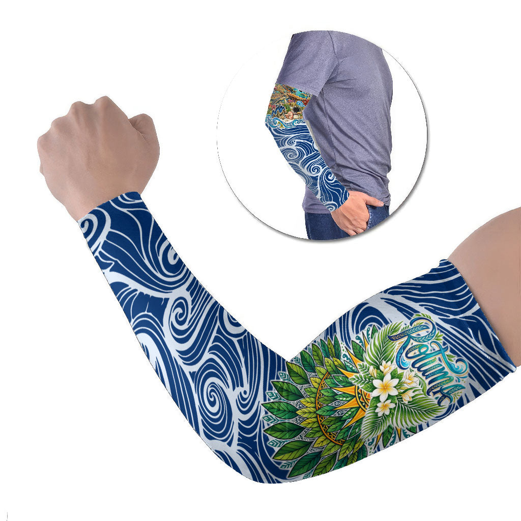 Rotuma Fiji Island Pride Arm Sleeves Ocean Wave Coral Reef Marine Life Tribal Tattoo TS04 Set of 2 Blue Green - Polynesian Pride