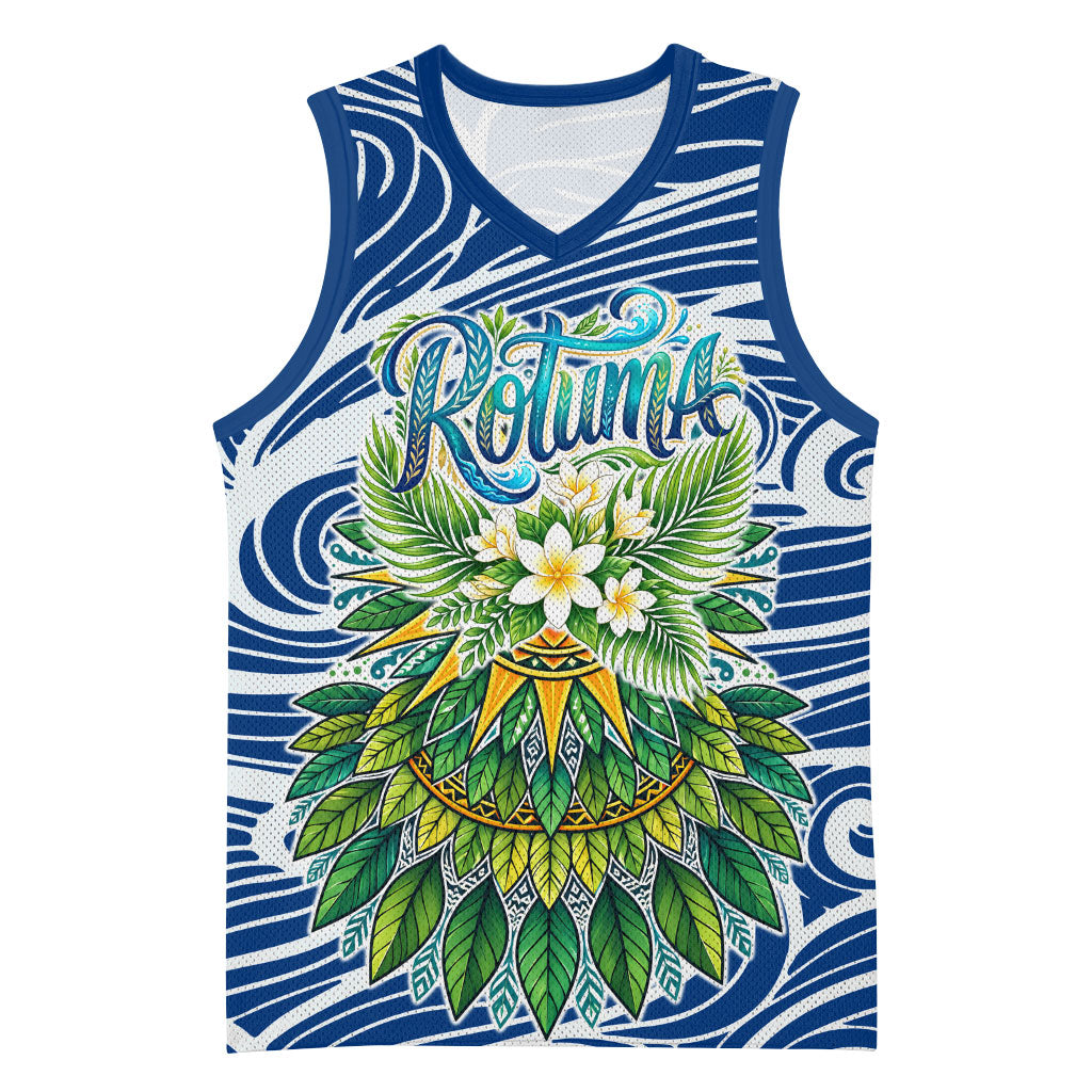 Rotuma Fiji Island Pride Basketball Jersey Ocean Wave Coral Reef Marine Life Tribal Tattoo TS04 Unisex Blue Green - Polynesian Pride