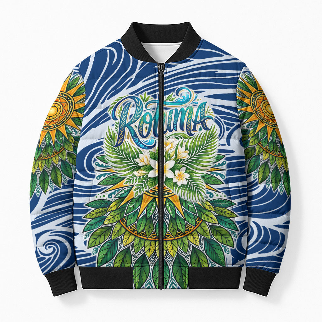 Rotuma Fiji Island Pride Bomber Puffer Jacket Ocean Wave Coral Reef Marine Life Tribal Tattoo TS04 Unisex Blue Green - Polynesian Pride