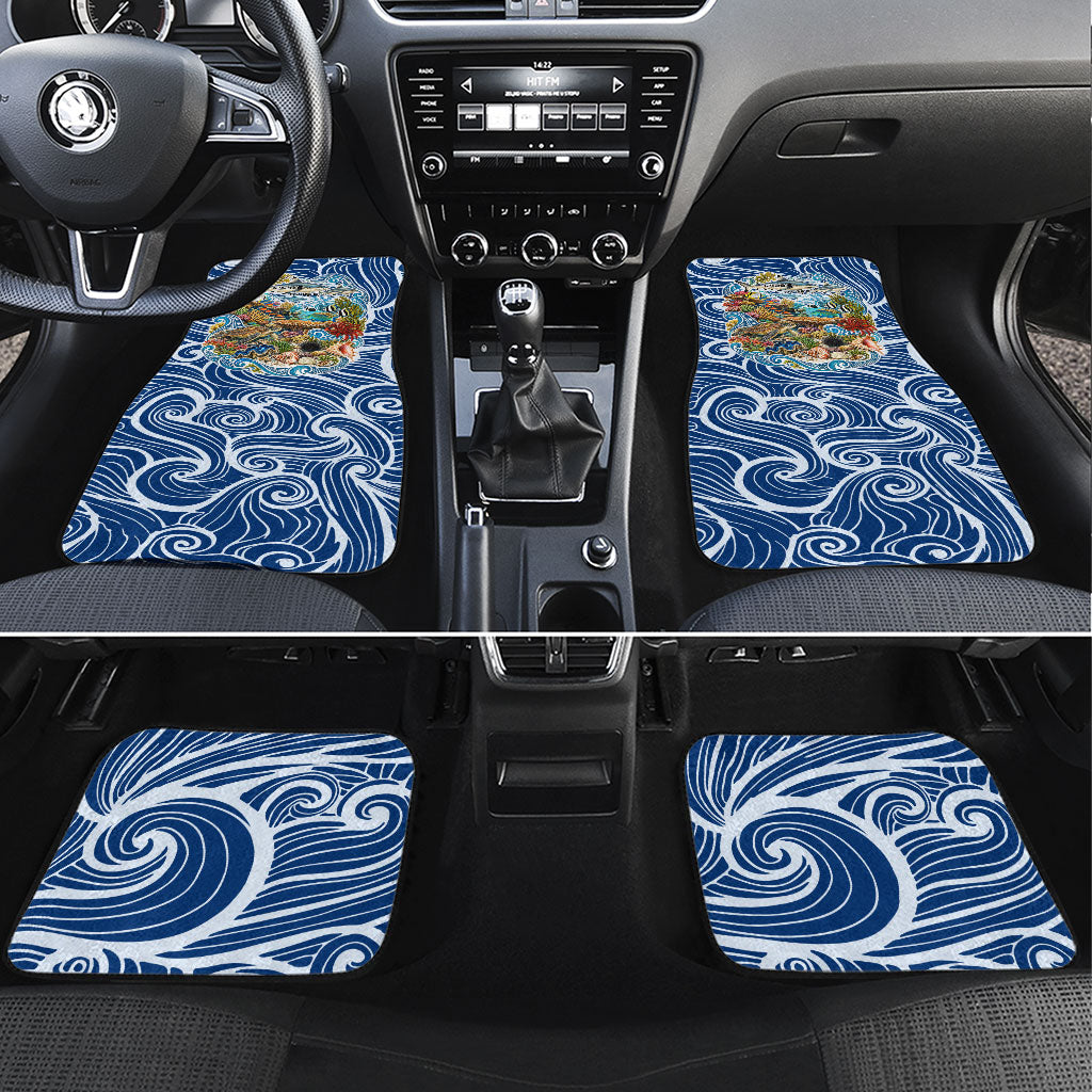 Rotuma Fiji Island Pride Car Mats Ocean Wave Coral Reef Marine Life Tribal Tattoo TS04 Set 4pcs Blue Green - Polynesian Pride