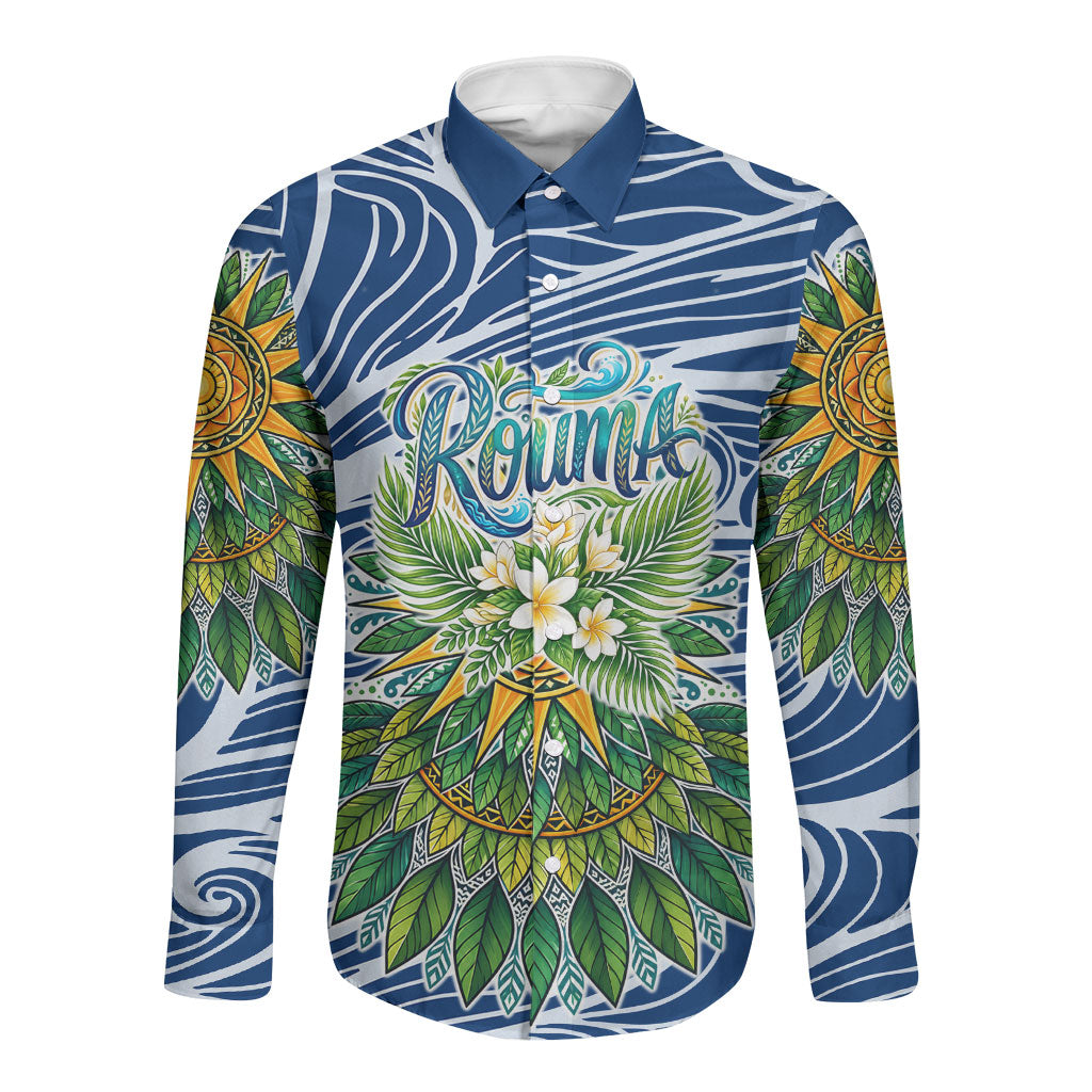 Rotuma Fiji Island Pride Long Sleeve Button Shirt Ocean Wave Coral Reef Marine Life Tribal Tattoo TS04 Unisex Blue Green - Polynesian Pride
